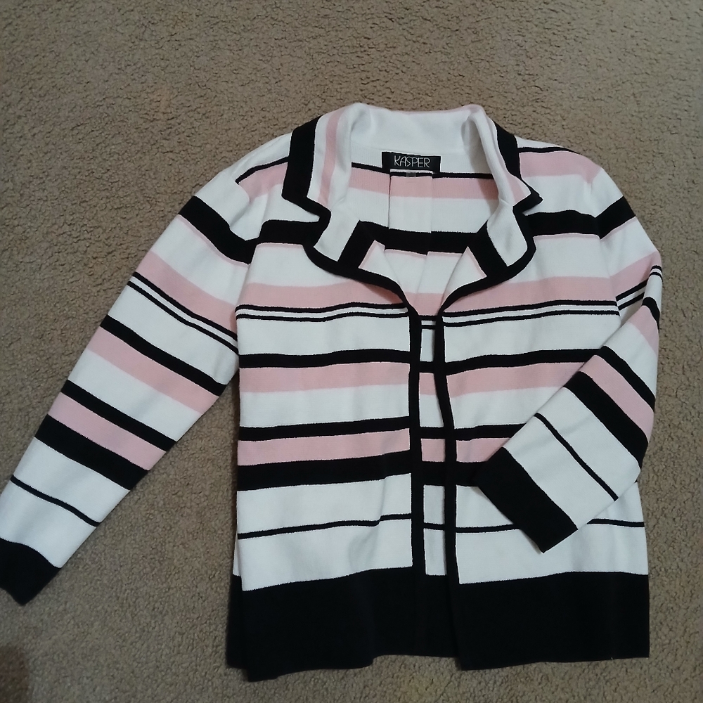 Womans Striped Jacket - Pink, White, and Black